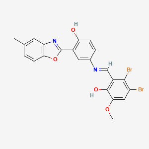 molecular formula C22H16Br2N2O4 B11546232 3,4-dibromo-2-[(E)-{[4-hydroxy-3-(5-methyl-1,3-benzoxazol-2-yl)phenyl]imino}methyl]-6-methoxyphenol 