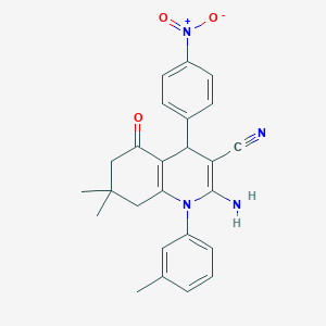 molecular formula C25H24N4O3 B11546250 2-Amino-7,7-dimethyl-1-(3-methylphenyl)-4-(4-nitrophenyl)-5-oxo-1,4,5,6,7,8-hexahydroquinoline-3-carbonitrile 