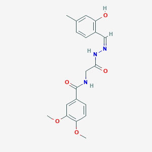 molecular formula C19H21N3O5 B11546287 N-({N'-[(Z)-(2-Hydroxy-4-methylphenyl)methylidene]hydrazinecarbonyl}methyl)-3,4-dimethoxybenzamide 