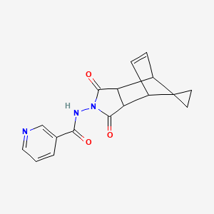 molecular formula C17H15N3O3 B11546371 N-(1,3-dioxo-1,3,3a,4,7,7a-hexahydro-2H-spiro[2-aza-4,7-methanoisoindole-8,1'-cyclopropan]-2-yl)nicotinamide 