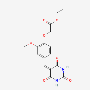 molecular formula C16H16N2O7 B11546602 ethyl {2-methoxy-4-[(2,4,6-trioxotetrahydropyrimidin-5(2H)-ylidene)methyl]phenoxy}acetate 