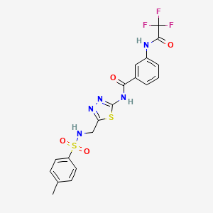 molecular formula C19H16F3N5O4S2 B11546695 N-[5-({[(4-methylphenyl)sulfonyl]amino}methyl)-1,3,4-thiadiazol-2-yl]-3-[(trifluoroacetyl)amino]benzamide 