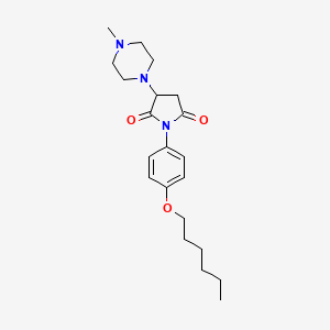 molecular formula C21H31N3O3 B11546712 1-[4-(Hexyloxy)phenyl]-3-(4-methylpiperazin-1-yl)pyrrolidine-2,5-dione 
