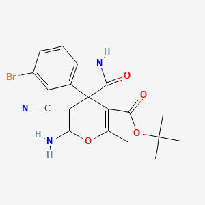 molecular formula C19H18BrN3O4 B11546729 Tert-butyl 6'-amino-5-bromo-5'-cyano-2'-methyl-2-oxo-1,2-dihydrospiro[indole-3,4'-pyran]-3'-carboxylate 