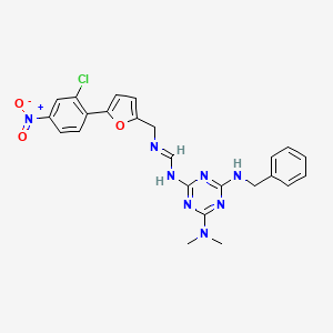 molecular formula C24H23ClN8O3 B11546741 N-[4-(benzylamino)-6-(dimethylamino)-1,3,5-triazin-2-yl]-N'-{[5-(2-chloro-4-nitrophenyl)furan-2-yl]methyl}imidoformamide 