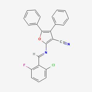 molecular formula C24H14ClFN2O B11546799 2-{[(E)-(2-chloro-6-fluorophenyl)methylidene]amino}-4,5-diphenylfuran-3-carbonitrile 