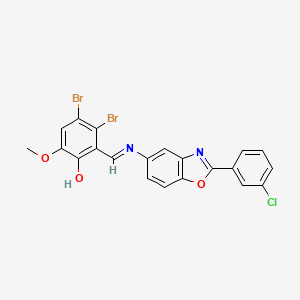 molecular formula C21H13Br2ClN2O3 B11546878 3,4-Dibromo-2-(((2-(3-chlorophenyl)benzo[d]oxazol-5-yl)imino)methyl)-6-methoxyphenol 