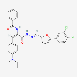 molecular formula C31H28Cl2N4O3 B11546887 N-{(1E)-3-[(2E)-2-{[5-(3,4-dichlorophenyl)furan-2-yl]methylidene}hydrazinyl]-1-[4-(diethylamino)phenyl]-3-oxoprop-1-en-2-yl}benzamide 