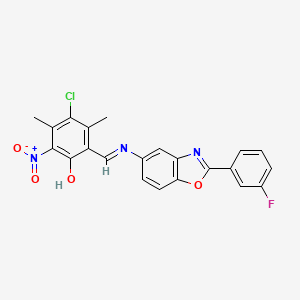 molecular formula C22H15ClFN3O4 B11546919 4-chloro-2-[(E)-{[2-(3-fluorophenyl)-1,3-benzoxazol-5-yl]imino}methyl]-3,5-dimethyl-6-nitrophenol 