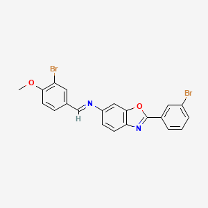 molecular formula C21H14Br2N2O2 B11546930 N-[(E)-(3-bromo-4-methoxyphenyl)methylidene]-2-(3-bromophenyl)-1,3-benzoxazol-6-amine 