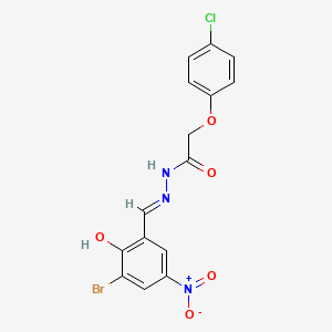 molecular formula C15H11BrClN3O5 B11546973 N'-[(E)-(3-bromo-2-hydroxy-5-nitrophenyl)methylidene]-2-(4-chlorophenoxy)acetohydrazide 