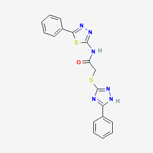 molecular formula C18H14N6OS2 B11546996 N-(5-phenyl-1,3,4-thiadiazol-2-yl)-2-[(3-phenyl-1H-1,2,4-triazol-5-yl)sulfanyl]acetamide 