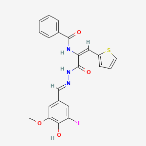 molecular formula C22H18IN3O4S B11547040 N-[(1E)-3-[(2E)-2-(4-hydroxy-3-iodo-5-methoxybenzylidene)hydrazinyl]-3-oxo-1-(thiophen-2-yl)prop-1-en-2-yl]benzamide 