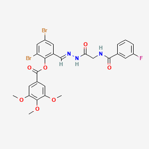 molecular formula C26H22Br2FN3O7 B11547151 2,4-Dibromo-6-[(E)-({2-[(3-fluorophenyl)formamido]acetamido}imino)methyl]phenyl 3,4,5-trimethoxybenzoate 