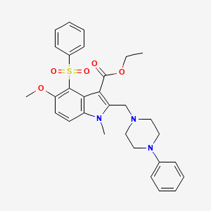 molecular formula C30H33N3O5S B11547618 ethyl 5-methoxy-1-methyl-2-[(4-phenylpiperazin-1-yl)methyl]-4-(phenylsulfonyl)-1H-indole-3-carboxylate 