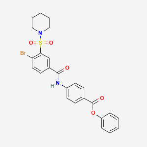 molecular formula C25H23BrN2O5S B11547658 Phenyl 4-({[4-bromo-3-(piperidin-1-ylsulfonyl)phenyl]carbonyl}amino)benzoate 