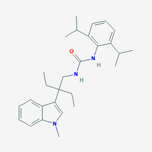 molecular formula C28H39N3O B115496 Urea, N-(2,6-bis(1-methylethyl)phenyl)-N'-(2-ethyl-2-(1-methyl-1H-indol-3-yl)butyl)- CAS No. 145131-26-6