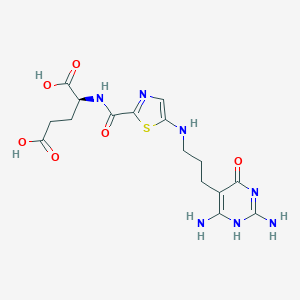 molecular formula C16H21N7O6S B115500 N-((5-((3-(2,4-Diamino-1,6-dihydro-6-oxo-5-pyrimidinyl)propyl)amino)-2-thiazolyl)carbonyl)glutamic acid CAS No. 158010-69-6