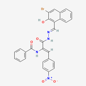 molecular formula C27H19BrN4O5 B11550845 N-[(1Z)-3-{(2E)-2-[(3-bromo-2-hydroxynaphthalen-1-yl)methylidene]hydrazinyl}-1-(4-nitrophenyl)-3-oxoprop-1-en-2-yl]benzamide 
