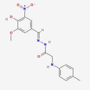 molecular formula C17H18N4O5 B11551270 N'-[(E)-(4-hydroxy-3-methoxy-5-nitrophenyl)methylidene]-2-[(4-methylphenyl)amino]acetohydrazide (non-preferred name) 