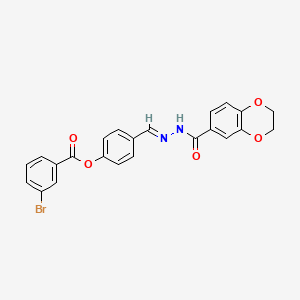 molecular formula C23H17BrN2O5 B11551735 4-{(E)-[2-(2,3-dihydro-1,4-benzodioxin-6-ylcarbonyl)hydrazinylidene]methyl}phenyl 3-bromobenzoate 