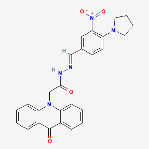 molecular formula C26H23N5O4 B11552064 N'-[(1E)-(3-nitro-4-pyrrolidin-1-ylphenyl)methylene]-2-(9-oxoacridin-10(9H)-yl)acetohydrazide 