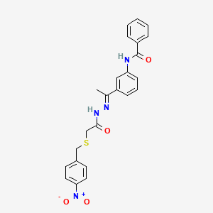 molecular formula C24H22N4O4S B11552132 N-{3-[(1E)-1-(2-{[(4-nitrobenzyl)sulfanyl]acetyl}hydrazinylidene)ethyl]phenyl}benzamide 