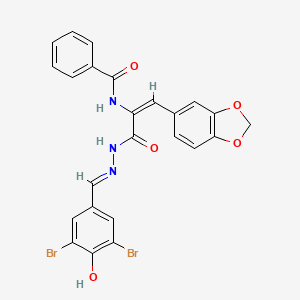 molecular formula C24H17Br2N3O5 B11552241 N-{(1E)-1-(1,3-benzodioxol-5-yl)-3-[(2E)-2-(3,5-dibromo-4-hydroxybenzylidene)hydrazinyl]-3-oxoprop-1-en-2-yl}benzamide 