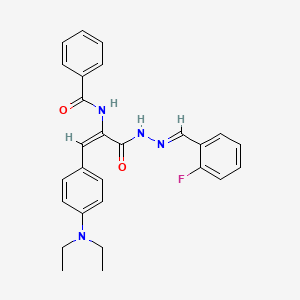 molecular formula C27H27FN4O2 B11553174 N-{(1E)-1-[4-(diethylamino)phenyl]-3-[(2E)-2-(2-fluorobenzylidene)hydrazinyl]-3-oxoprop-1-en-2-yl}benzamide 