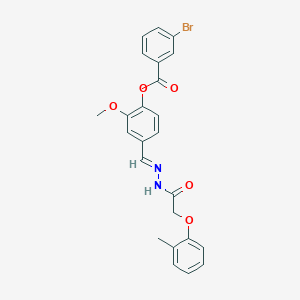 molecular formula C24H21BrN2O5 B11553329 2-Methoxy-4-(2-((2-methylphenoxy)acetyl)carbohydrazonoyl)phenyl 3-bromobenzoate CAS No. 339577-80-9