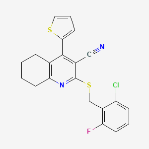molecular formula C21H16ClFN2S2 B11553748 2-[(2-Chloro-6-fluorobenzyl)sulfanyl]-4-(thiophen-2-yl)-5,6,7,8-tetrahydroquinoline-3-carbonitrile 