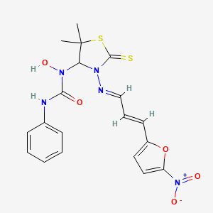 molecular formula C19H19N5O5S2 B11556728 1-(5,5-dimethyl-3-{[(1E,2E)-3-(5-nitrofuran-2-yl)prop-2-en-1-ylidene]amino}-2-thioxo-1,3-thiazolidin-4-yl)-1-hydroxy-3-phenylurea 
