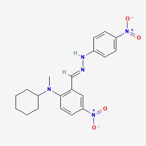 molecular formula C20H23N5O4 B11556891 N-cyclohexyl-N-methyl-4-nitro-2-{(E)-[2-(4-nitrophenyl)hydrazinylidene]methyl}aniline 