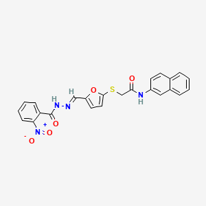 molecular formula C24H18N4O5S B11556922 N-(naphthalen-2-yl)-2-({5-[(E)-{2-[(2-nitrophenyl)carbonyl]hydrazinylidene}methyl]furan-2-yl}sulfanyl)acetamide 