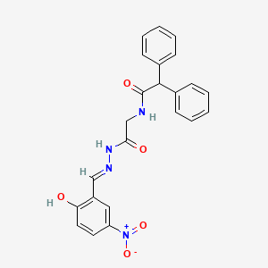 molecular formula C23H20N4O5 B11557038 N-({N'-[(E)-(2-Hydroxy-5-nitrophenyl)methylidene]hydrazinecarbonyl}methyl)-2,2-diphenylacetamide 