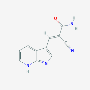 molecular formula C11H8N4O B115598 2-Propenamide, 2-cyano-3-(1H-pyrrolo[2,3-B]pyridin-3-YL)- CAS No. 157561-90-5