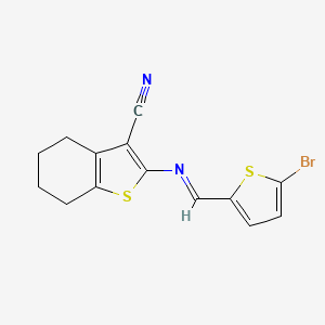 molecular formula C14H11BrN2S2 B11561130 2-{[(E)-(5-bromothiophen-2-yl)methylidene]amino}-4,5,6,7-tetrahydro-1-benzothiophene-3-carbonitrile 
