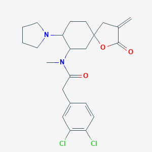 molecular formula C23H28Cl2N2O3 B115612 3,4-Dichloro-N-methyl-N-(3-methylene-2-oxo-8-(1-pyrrolidinyl)-1-oxaspiro(4,5)dec-7-yl)benzeneacetamide CAS No. 141269-53-6