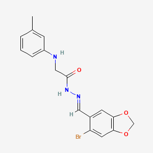 molecular formula C17H16BrN3O3 B11561324 N'-[(E)-(6-Bromo-2H-1,3-benzodioxol-5-YL)methylidene]-2-[(3-methylphenyl)amino]acetohydrazide 