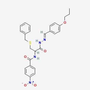 molecular formula C27H28N4O5S B11561892 S-Benzyl-N2-(4-nitrobenzoyl)cysteine N'-(4-propoxybenzylidene)hydrazide 