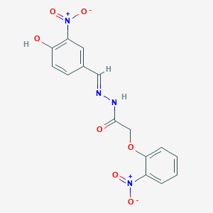 molecular formula C15H12N4O7 B11562800 N'-[(E)-(4-hydroxy-3-nitrophenyl)methylidene]-2-(2-nitrophenoxy)acetohydrazide 