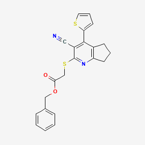 molecular formula C22H18N2O2S2 B11563111 benzyl {[3-cyano-4-(thiophen-2-yl)-6,7-dihydro-5H-cyclopenta[b]pyridin-2-yl]sulfanyl}acetate 