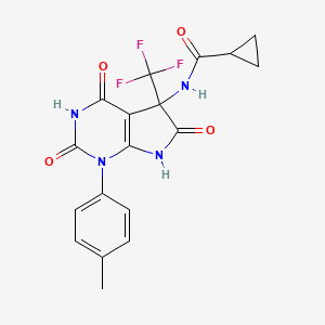 molecular formula C18H15F3N4O4 B11564328 N-[4-hydroxy-1-(4-methylphenyl)-2,6-dioxo-5-(trifluoromethyl)-2,5,6,7-tetrahydro-1H-pyrrolo[2,3-d]pyrimidin-5-yl]cyclopropanecarboxamide 