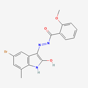 molecular formula C17H14BrN3O3 B11565501 N'-[(3Z)-5-Bromo-7-methyl-2-oxo-2,3-dihydro-1H-indol-3-ylidene]-2-methoxybenzohydrazide 