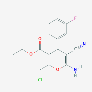 molecular formula C16H14ClFN2O3 B11565820 ethyl 6-amino-2-(chloromethyl)-5-cyano-4-(3-fluorophenyl)-4H-pyran-3-carboxylate 