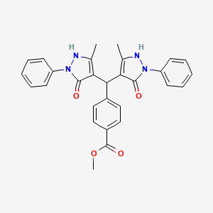 molecular formula C29H26N4O4 B11566278 methyl 4-[bis(5-hydroxy-3-methyl-1-phenyl-1H-pyrazol-4-yl)methyl]benzoate 