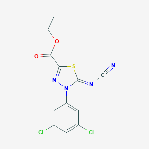 molecular formula C12H8Cl2N4O2S B115663 Ethyl 5-cyanoimino-4-(3,5-dichlorophenyl)-1,3,4-thiadiazole-2-carboxylate CAS No. 148367-85-5