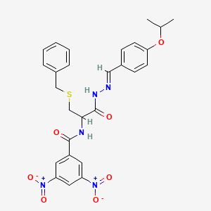 molecular formula C27H27N5O7S B11567300 N-[2-(Benzylsulfanyl)-1-{N'-[(E)-[4-(propan-2-yloxy)phenyl]methylidene]hydrazinecarbonyl}ethyl]-3,5-dinitrobenzamide 