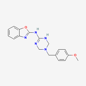 molecular formula C18H19N5O2 B11567707 N-[5-(4-methoxybenzyl)-1,4,5,6-tetrahydro-1,3,5-triazin-2-yl]-1,3-benzoxazol-2-amine 