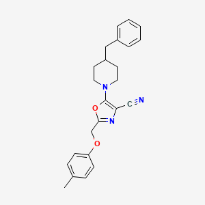 molecular formula C24H25N3O2 B11569909 5-(4-Benzylpiperidin-1-yl)-2-[(4-methylphenoxy)methyl]-1,3-oxazole-4-carbonitrile 